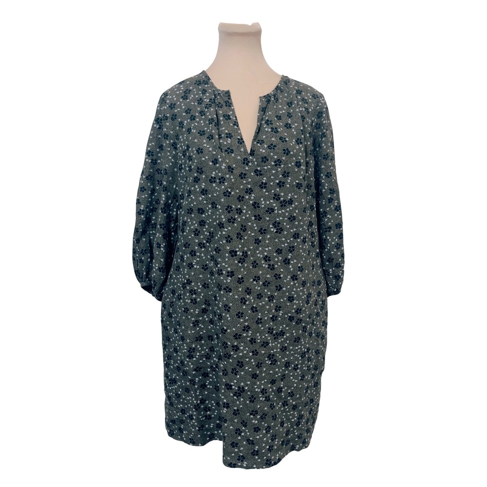 Ann Taylor Womens Petite MP Floral V-Neck Shift Dress‎ Green Long Sleeve Boho